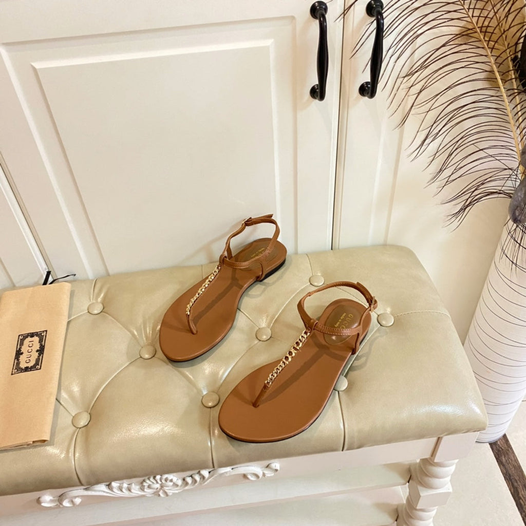 GUCCI SIGNORINA THONG SANDALS IN BRONZE BROWN SHEEPSKIN