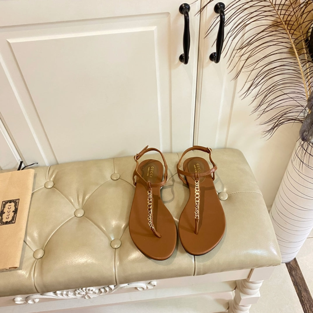 GUCCI SIGNORINA THONG SANDALS IN BRONZE BROWN SHEEPSKIN