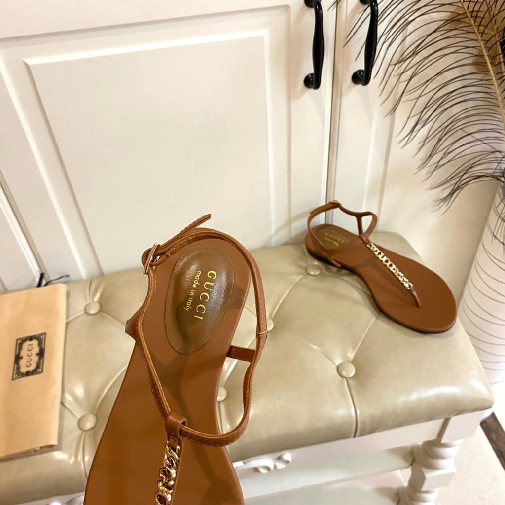 GUCCI SIGNORINA THONG SANDALS IN BRONZE BROWN SHEEPSKIN