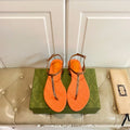 GUCCI SIGNORINA THONG SANDALS IN ORANGE MIX BROWN SHEEPSKIN