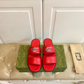 GUCCI SANDAL WITH ROUND INTERLOCKING G IN SCARLET RED CALFSKIN