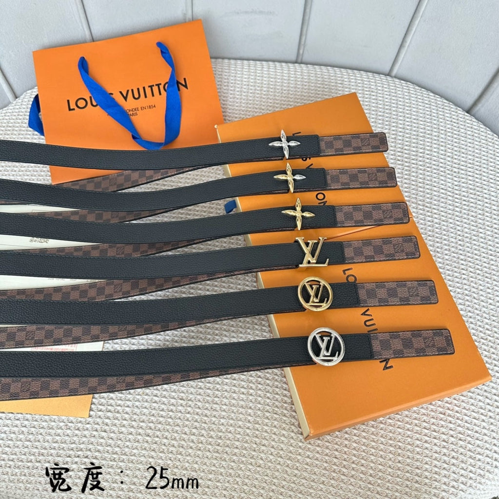 LOUIS VUITTON LV FLOWERGRAM 25 MM REVERSIBLE BELT IN BROWN DAMIER CALFSKIN SILVER HARDWARE