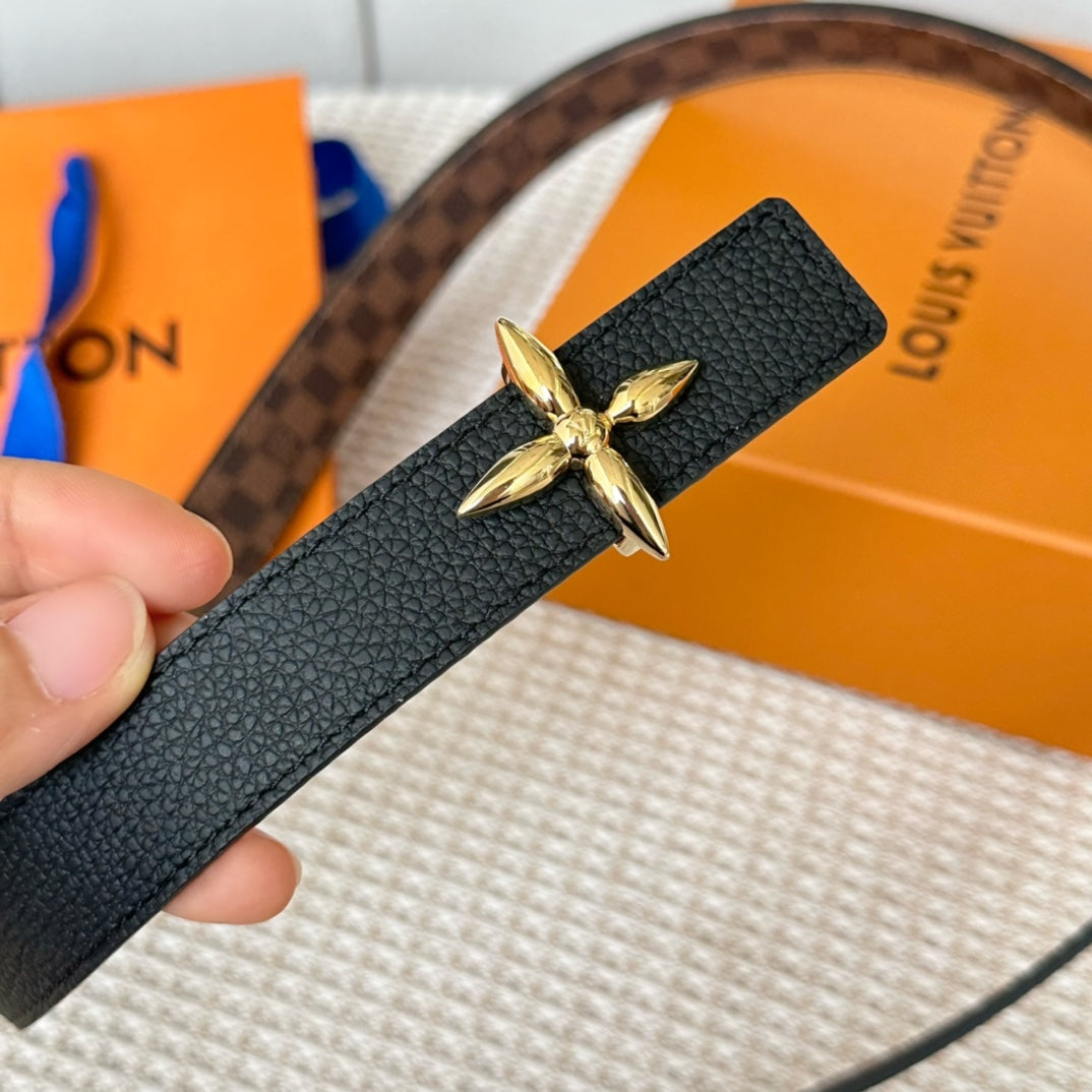 LOUIS VUITTON LV FLOWERGRAM 25 MM REVERSIBLE BELT IN BROWN DAMIER CALFSKIN GOLD HARDWARE