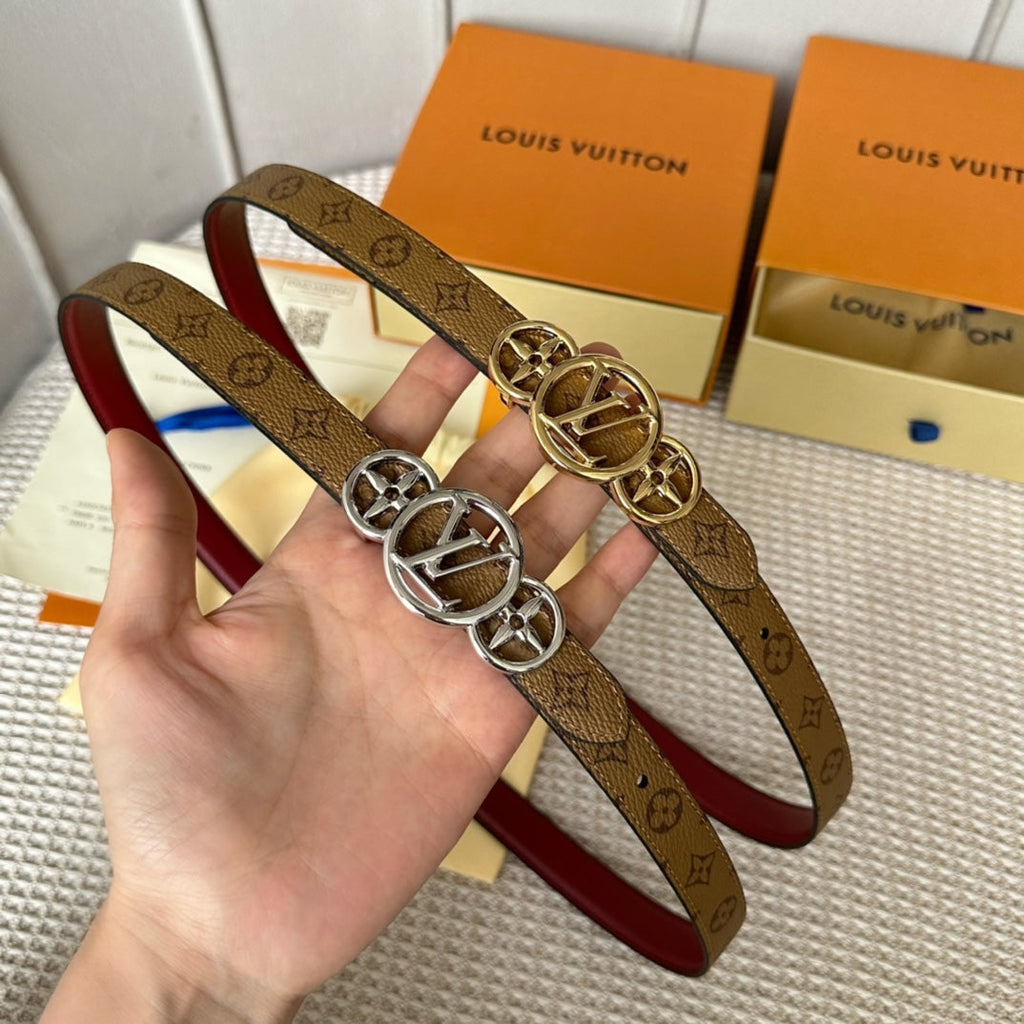 LOUIS VUITTON LV S-LOCK BELT 20 MM BROWN MONOGRAM AND AUBURN RED CALFSKIN GOLD HARDWARE