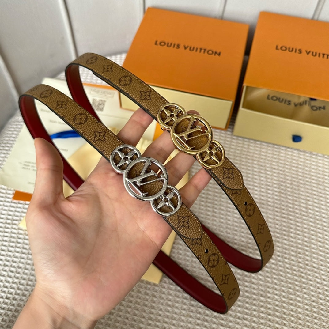 LOUIS VUITTON LV S-LOCK BELT 20 MM BROWN MONOGRAM AND AUBURN RED CALFSKIN GOLD HARDWARE
