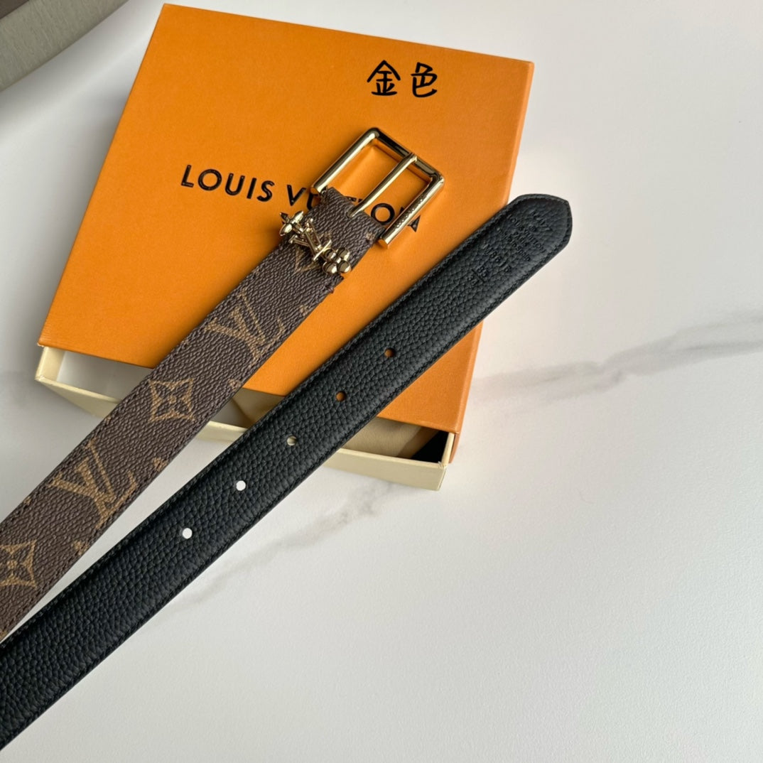 LOUIS VUITTON LV BLOOM 30MM BELT IN BROWN MONOGRAM CALFSKIN GOLD HARDWARE