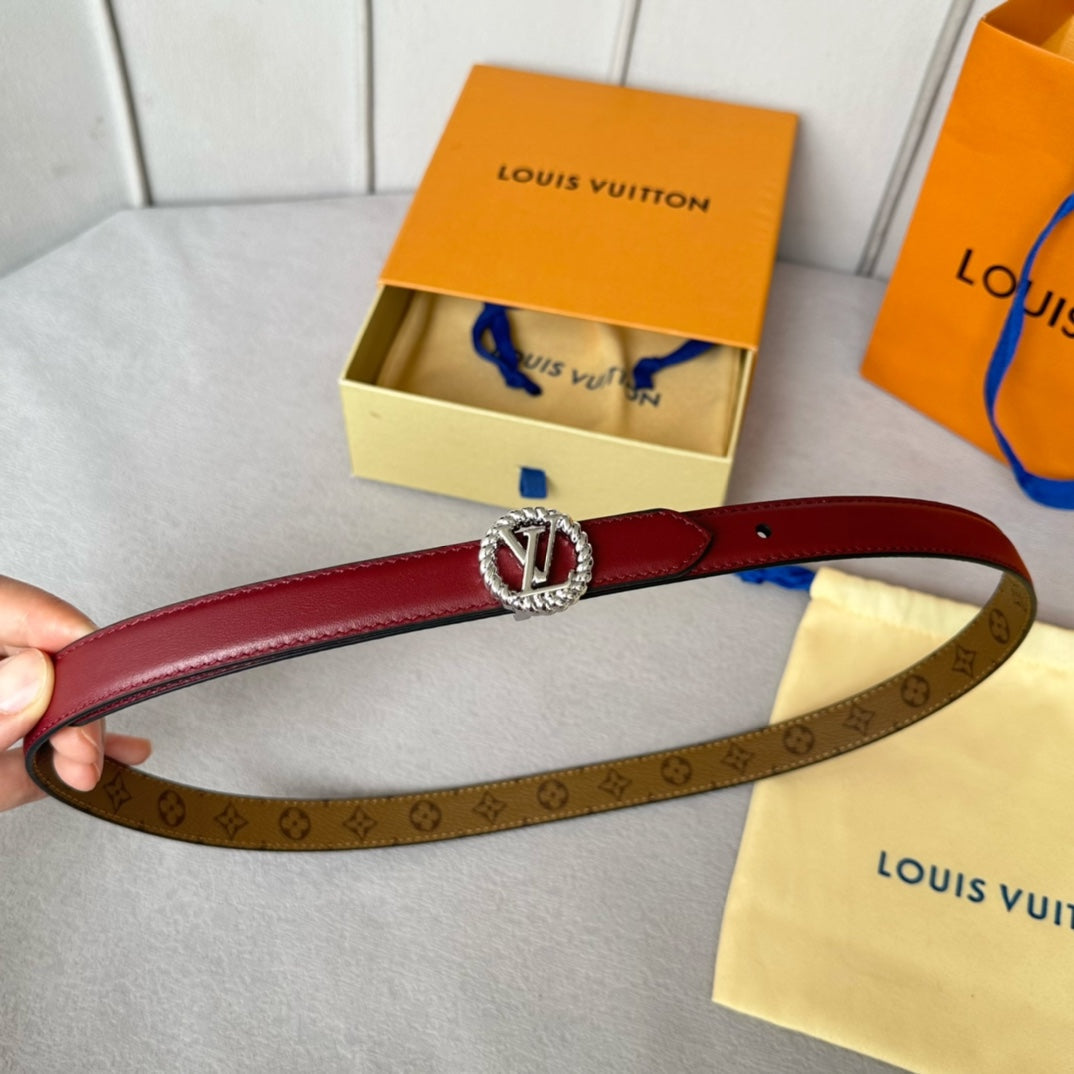 LOUIS VUITTON LV S-LOCK BELT 20 MM IN CHERRY RED CALFSKIN AND CIRCLE SILVER HARDWARE