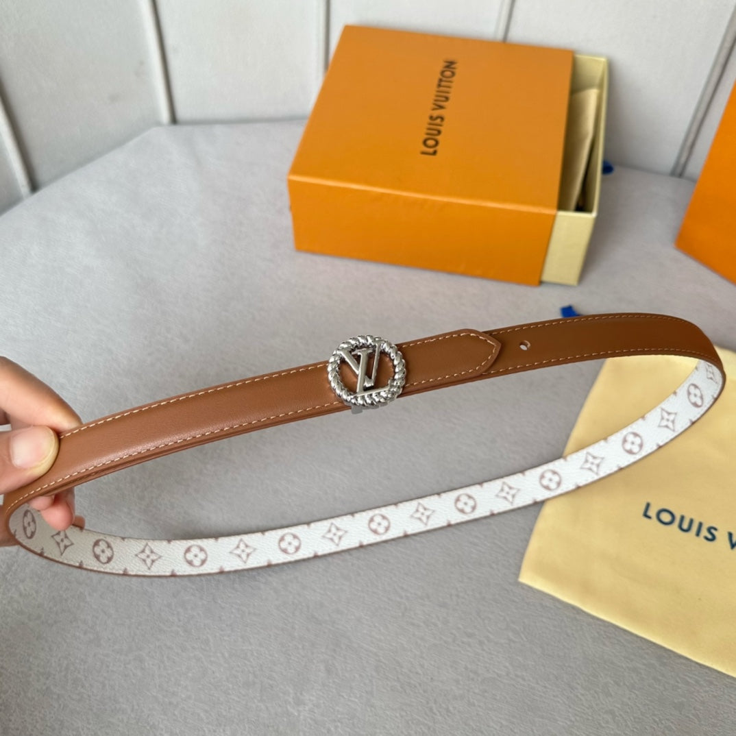 LOUIS VUITTON LV S-LOCK BELT 20 MM IN BRONZE BROWN CALFSKIN AND CIRCLE SILVER HARDWARE