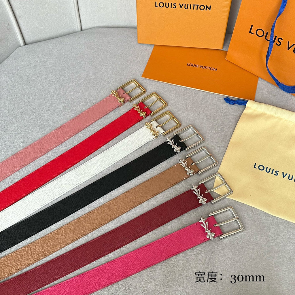 LOUIS VUITTON LV BLOOM 30MM BELT IN WHITE CALFSKIN GOLD HARDWARE
