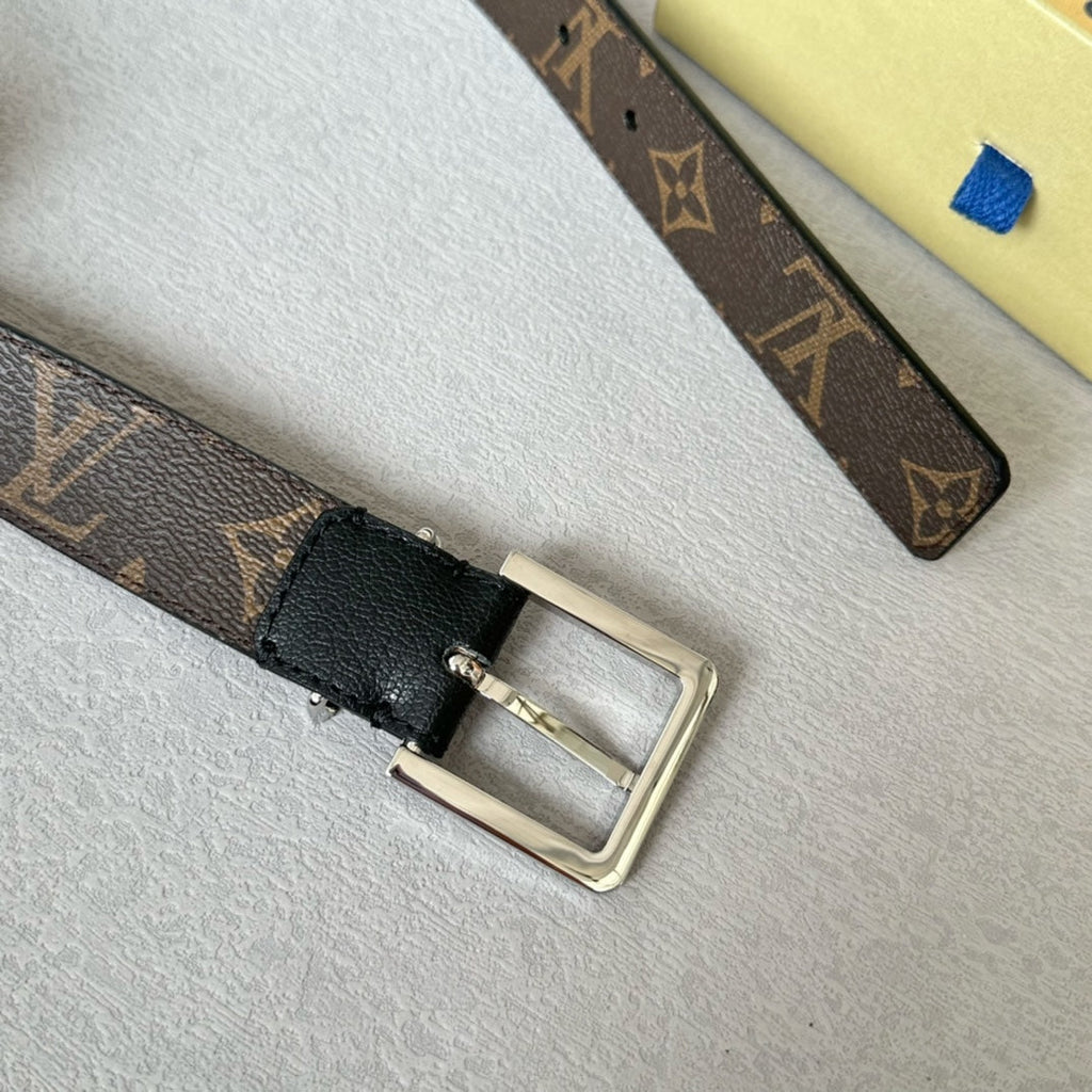 LOUIS VUITTON LV BLOOM 30MM BELT IN BLACK CALFSKIN SILVER HARDWARE