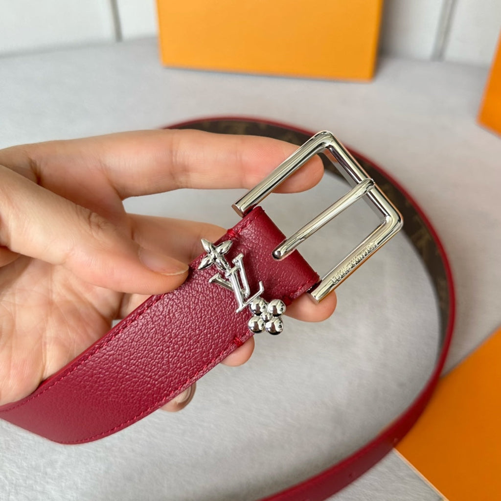 LOUIS VUITTON LV BLOOM 30MM BELT IN CHERRY RED CALFSKIN SILVER HARDWARE