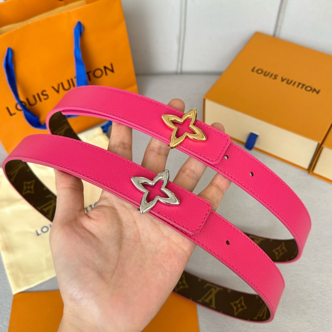 LOUIS VUITTON LV  MINI FLOWERGRAM 30MM REVERSIBLE BELT IN BRIGHT PINK CALFSKIN SILVER HARDWARE