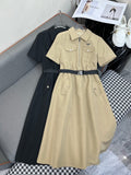 PRADA SHIRT DRESS WITH ZIP-UP COLLAR AND BELT