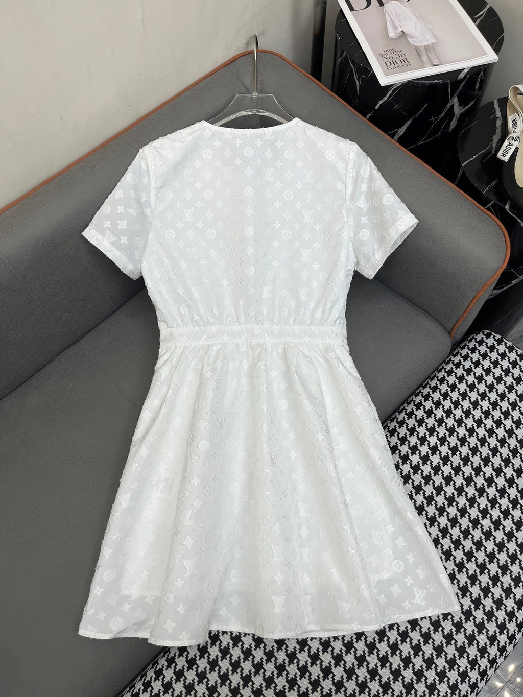 LOUIS VUITTON WHITE EMBOSSED LOGO DRESS