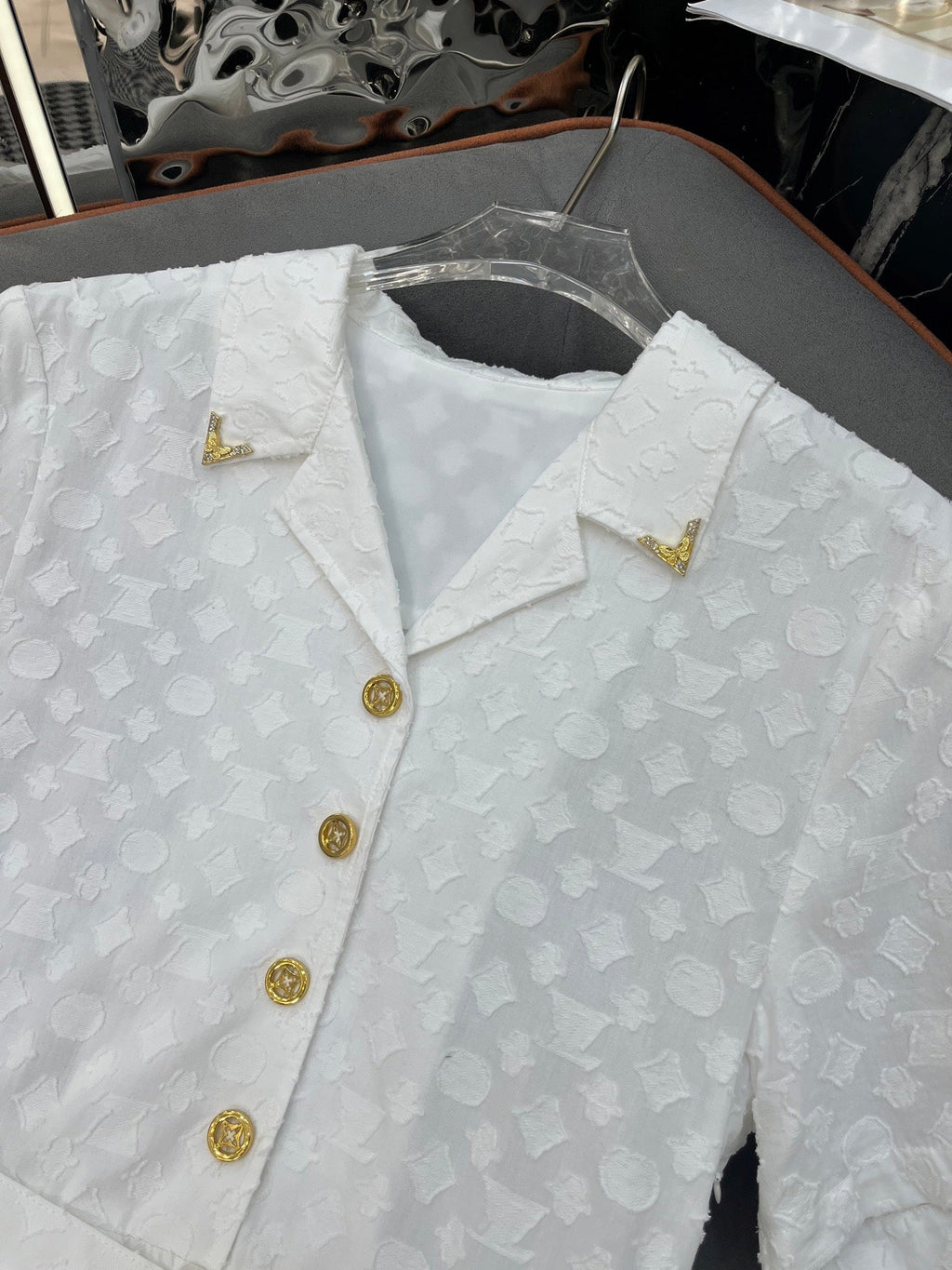 LOUIS VUITTON WHITE SHORT-SLEEVE BELTED BLAZER DRESS