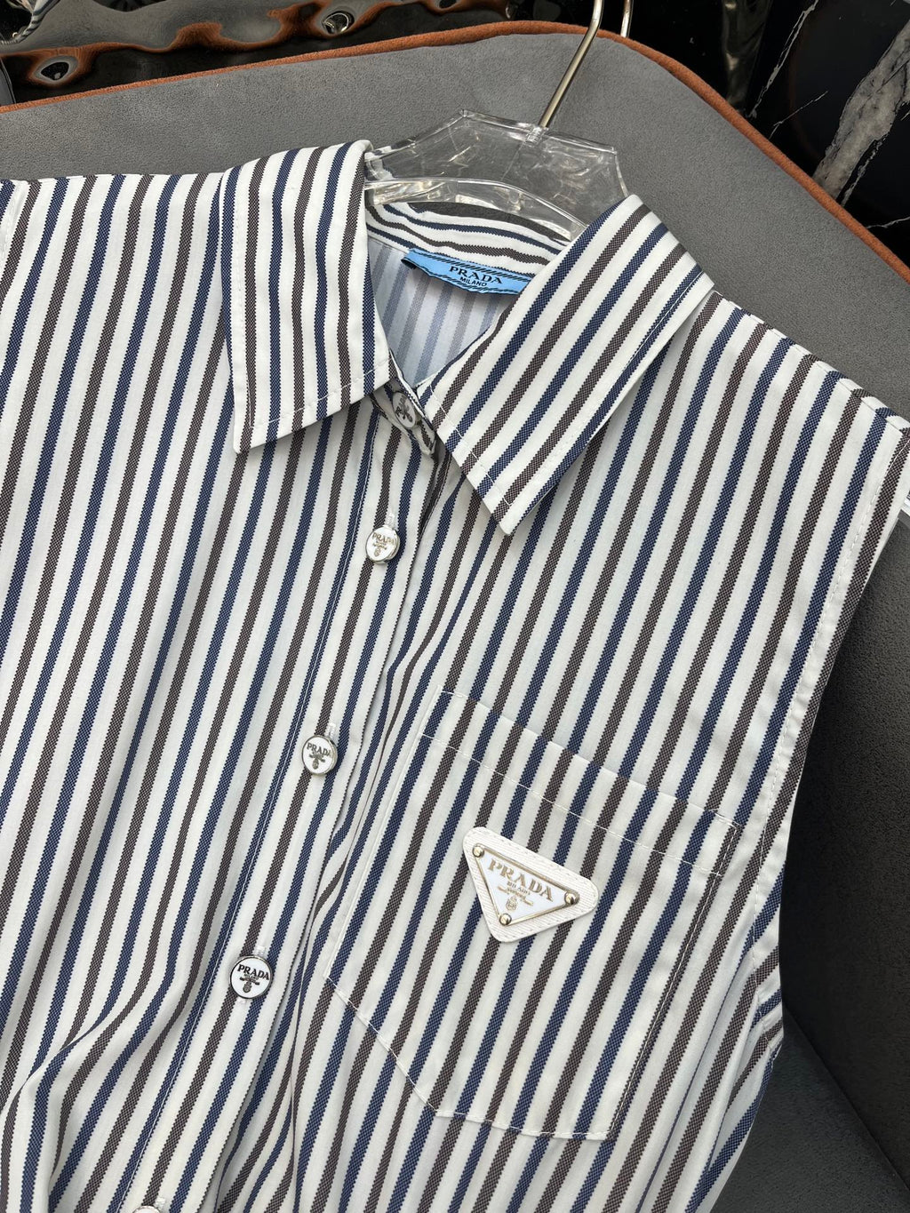 PRADA SLEEVELESS STRIPED SHIRT DRESS