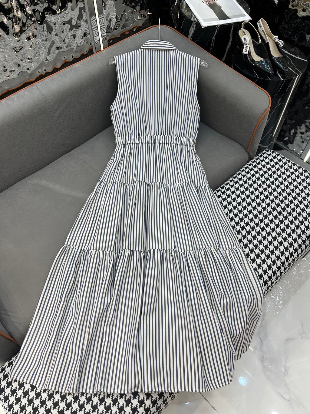 PRADA SLEEVELESS STRIPED SHIRT DRESS
