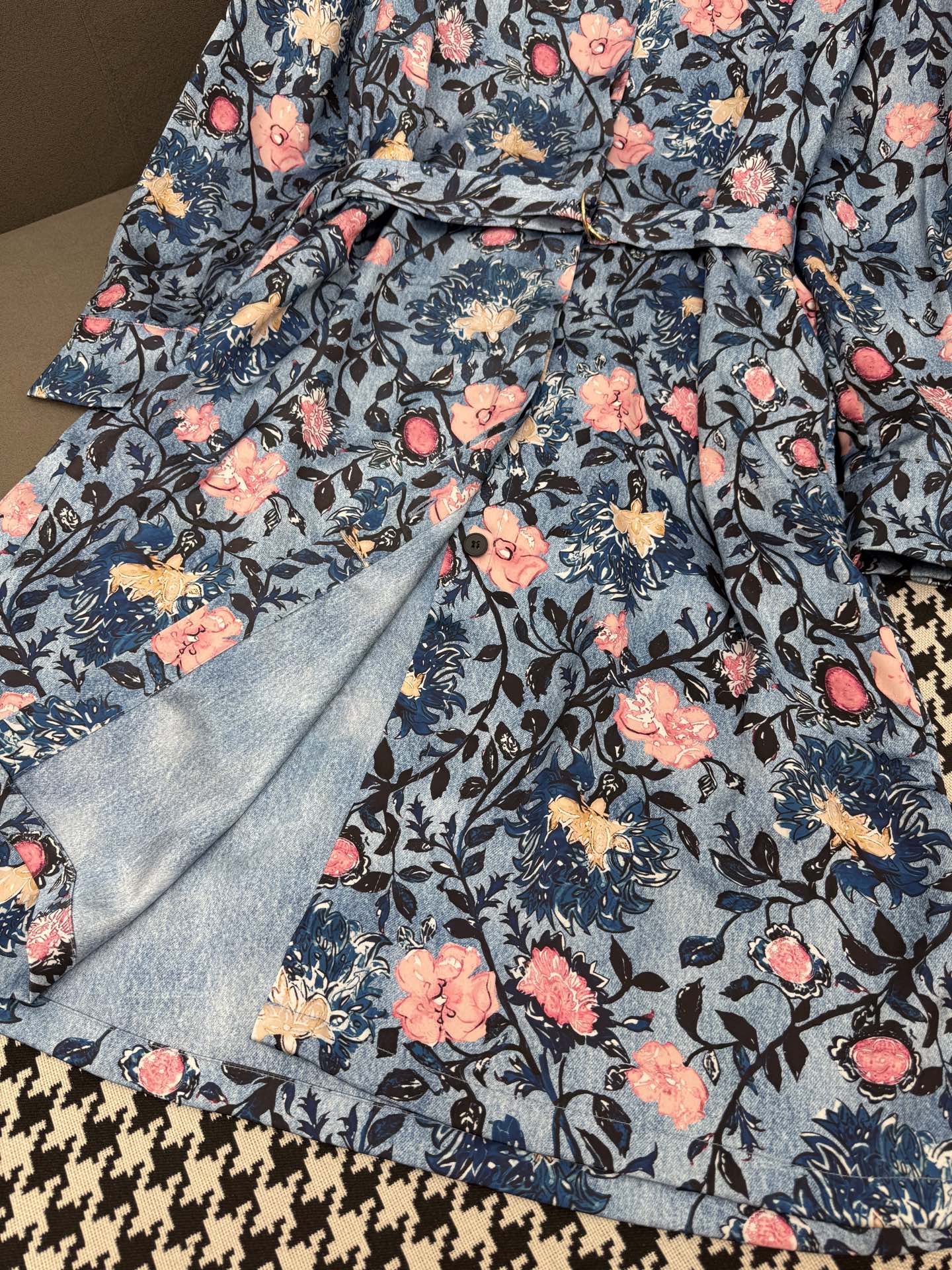 LOUIS VUITTON LV LONG-SLEEVE FLORAL PRINT SHIRT DRESS IN BLUE