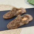 GUCCI HORSEBIT MULE IN COCOA BROWN MONOGRAM VELVET AND LAMB WOOL LINING
