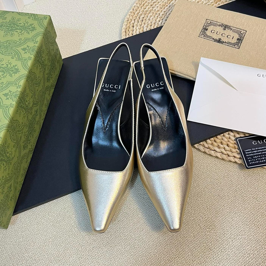 GUCCI Women's G plain leather logo Slingbacks Golden