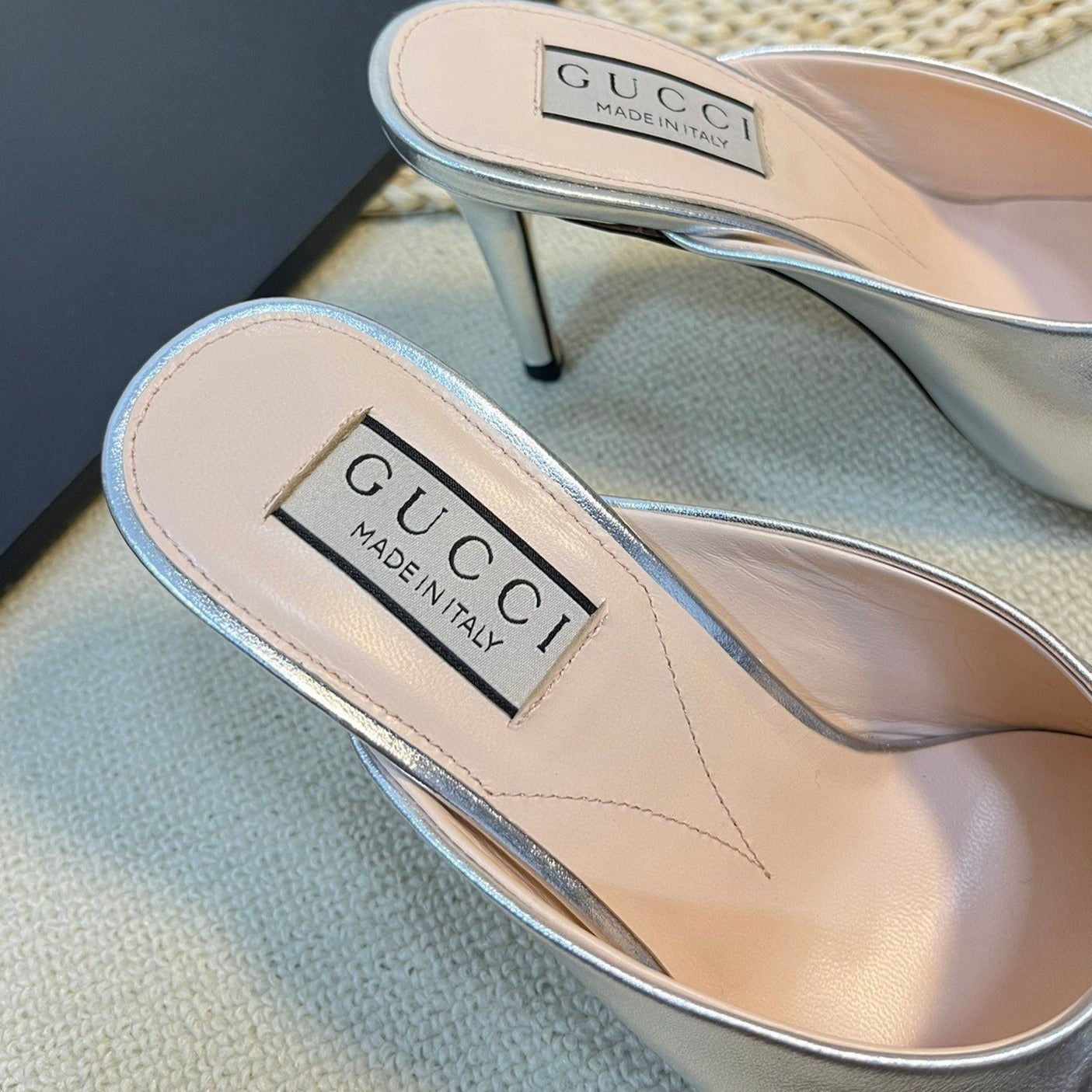 GUCCI Women's Horsebit mid-heel slide sandal in Silver