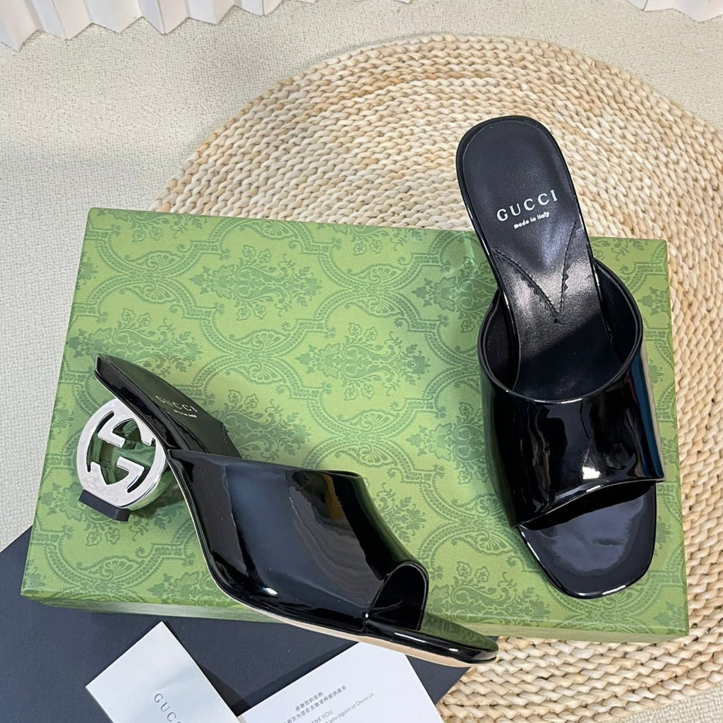 GUCCI Women's Heeled Sandals Glossy Black