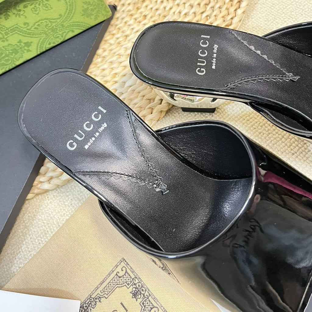 GUCCI Women's Heeled Sandals Glossy Black