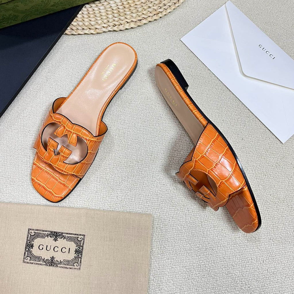 GUCCI Cut Out Slide Sandals Gingerbread Brown