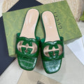 GUCCI Cut Out Slide Sandals Forest Green