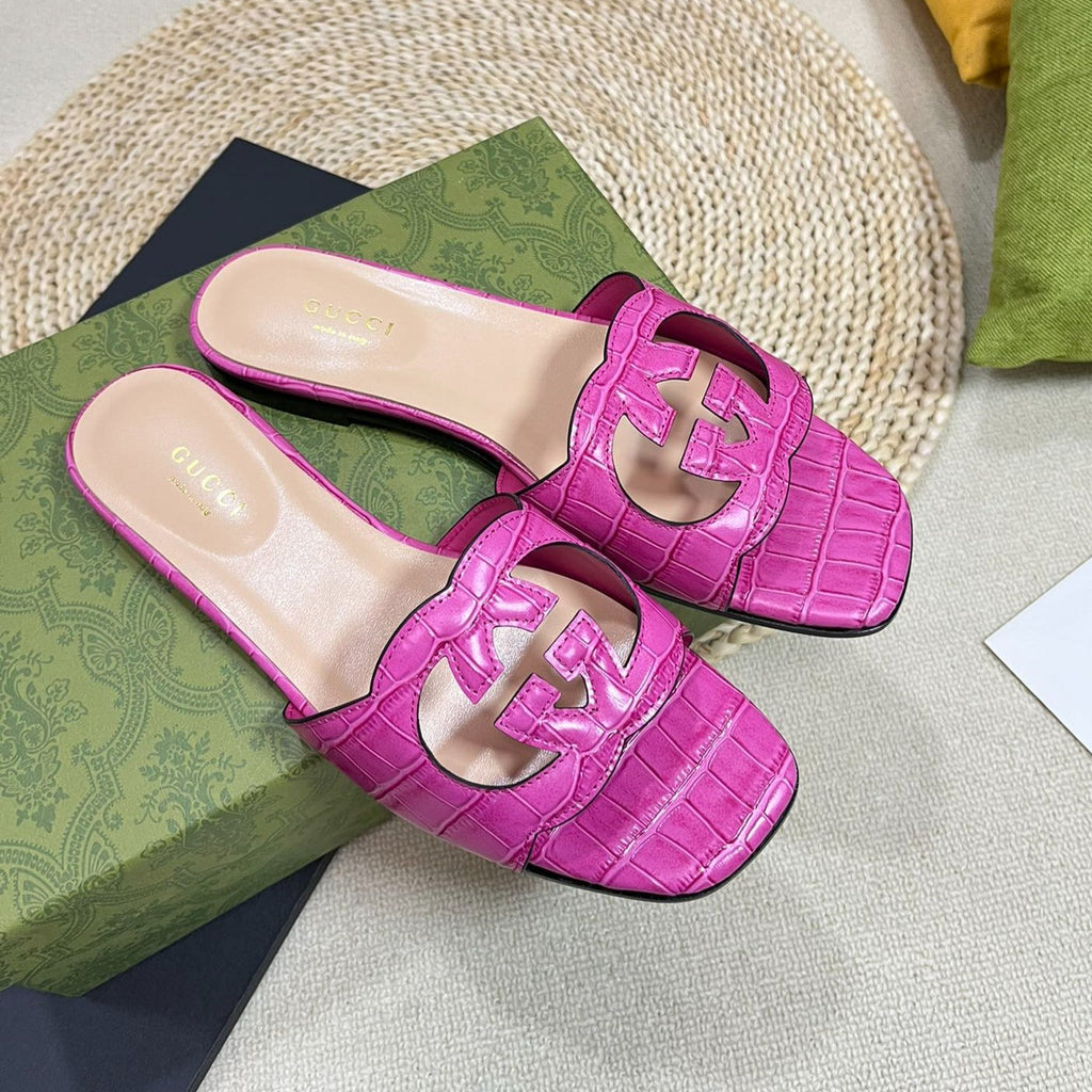 GUCCI Cut Out Slide Sandals Pink