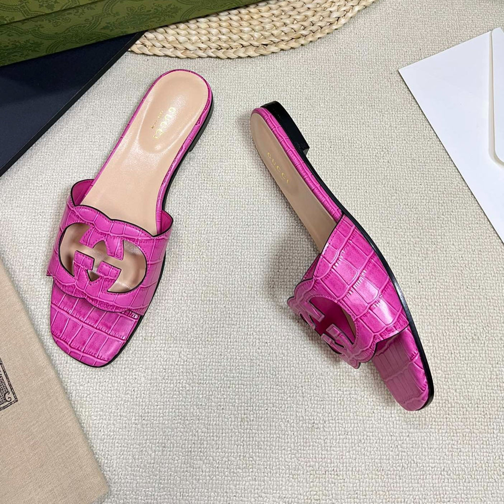 GUCCI Cut Out Slide Sandals Pink