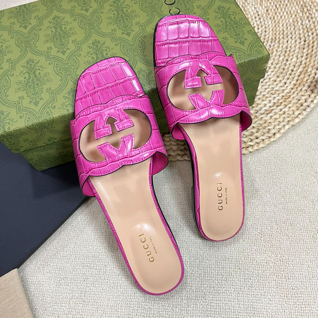 GUCCI Cut Out Slide Sandals Pink