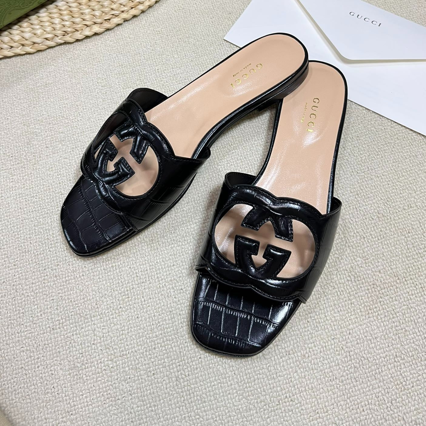 GUCCI Cut Out Slide Sandals Black