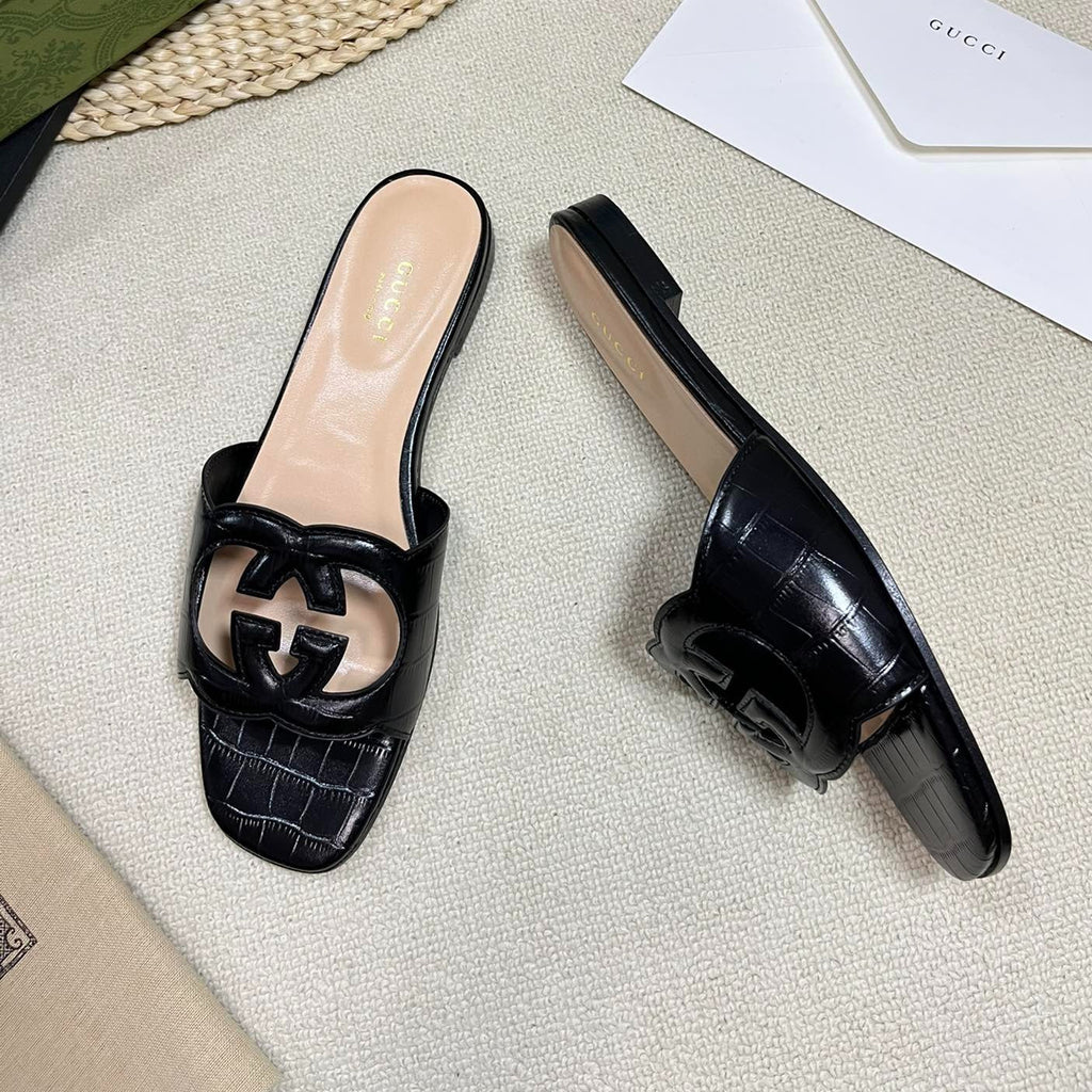 GUCCI Cut Out Slide Sandals Black