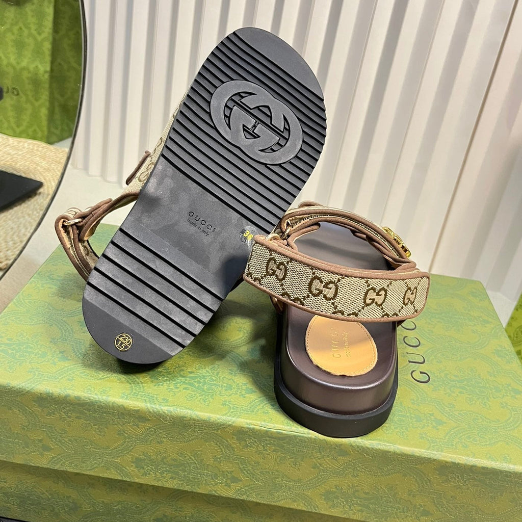 GUCCI Sandal With Double G Brown Caro
