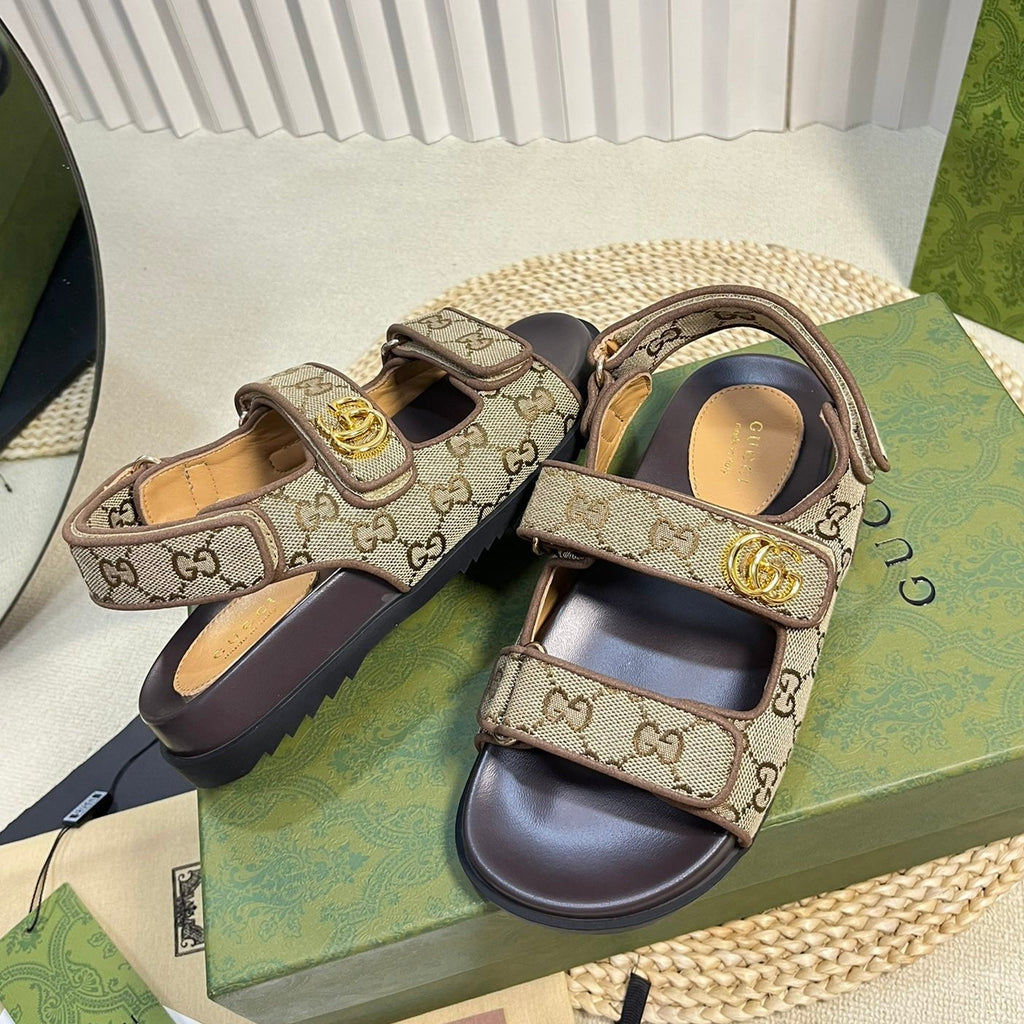GUCCI Sandal With Double G Brown Caro