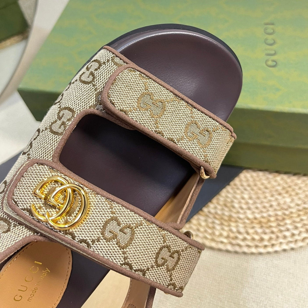 GUCCI Sandal With Double G Brown Caro