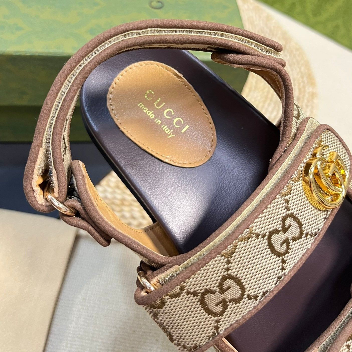GUCCI Sandal With Double G Brown Caro