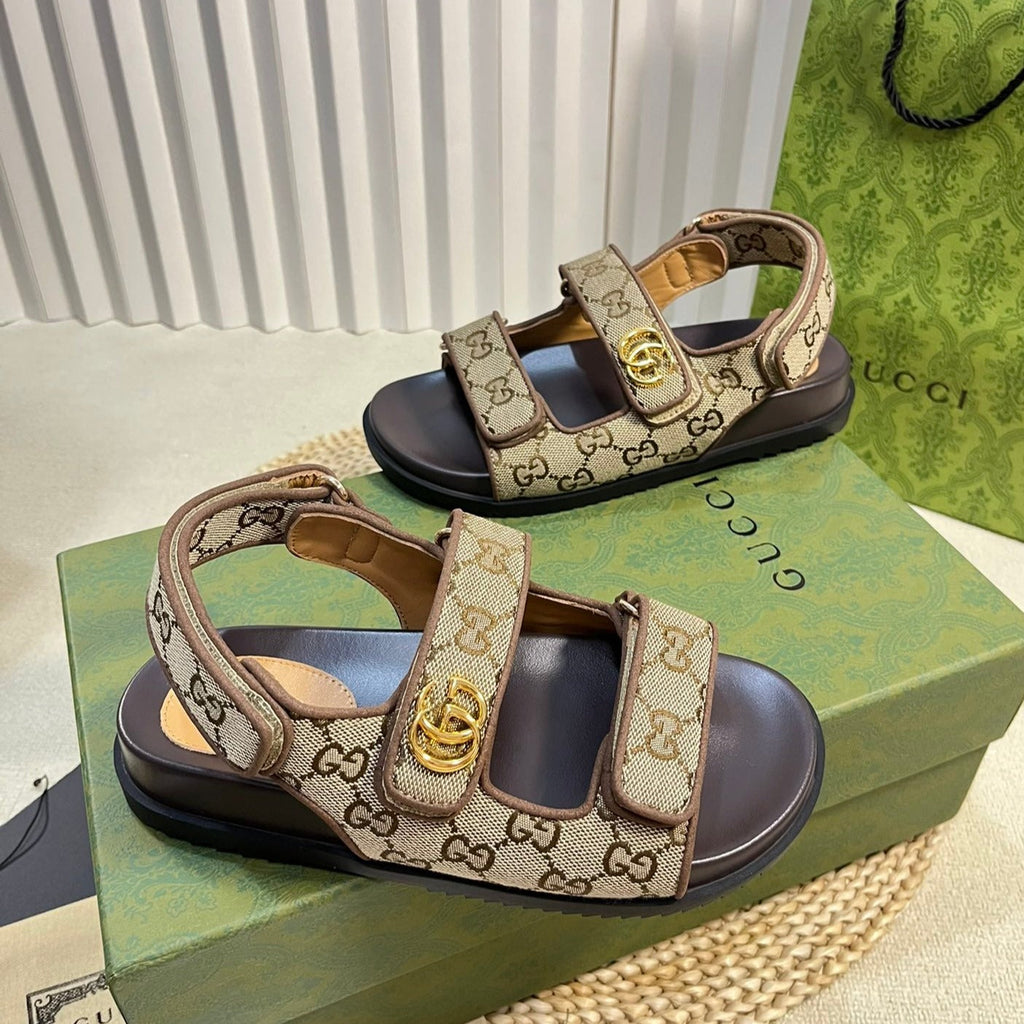 GUCCI Sandal With Double G Brown Caro