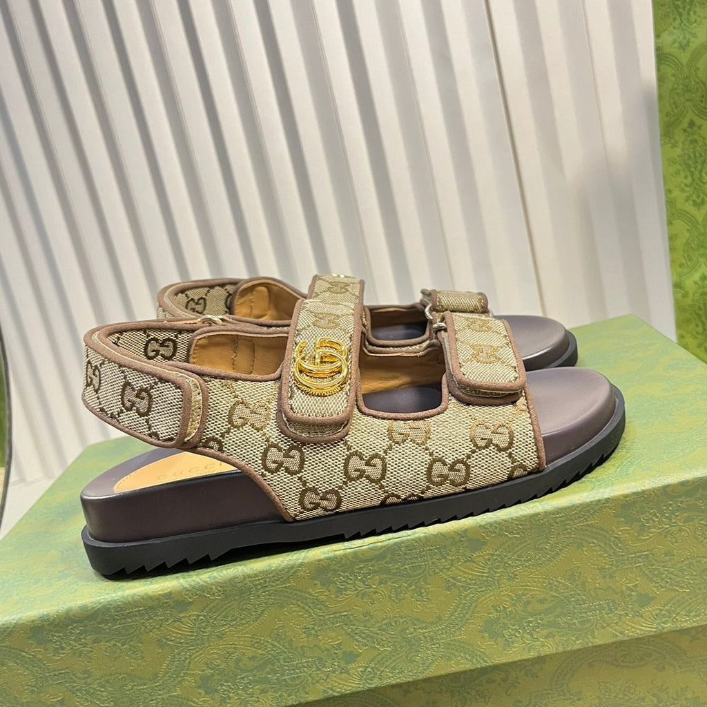 GUCCI Sandal With Double G Brown Caro