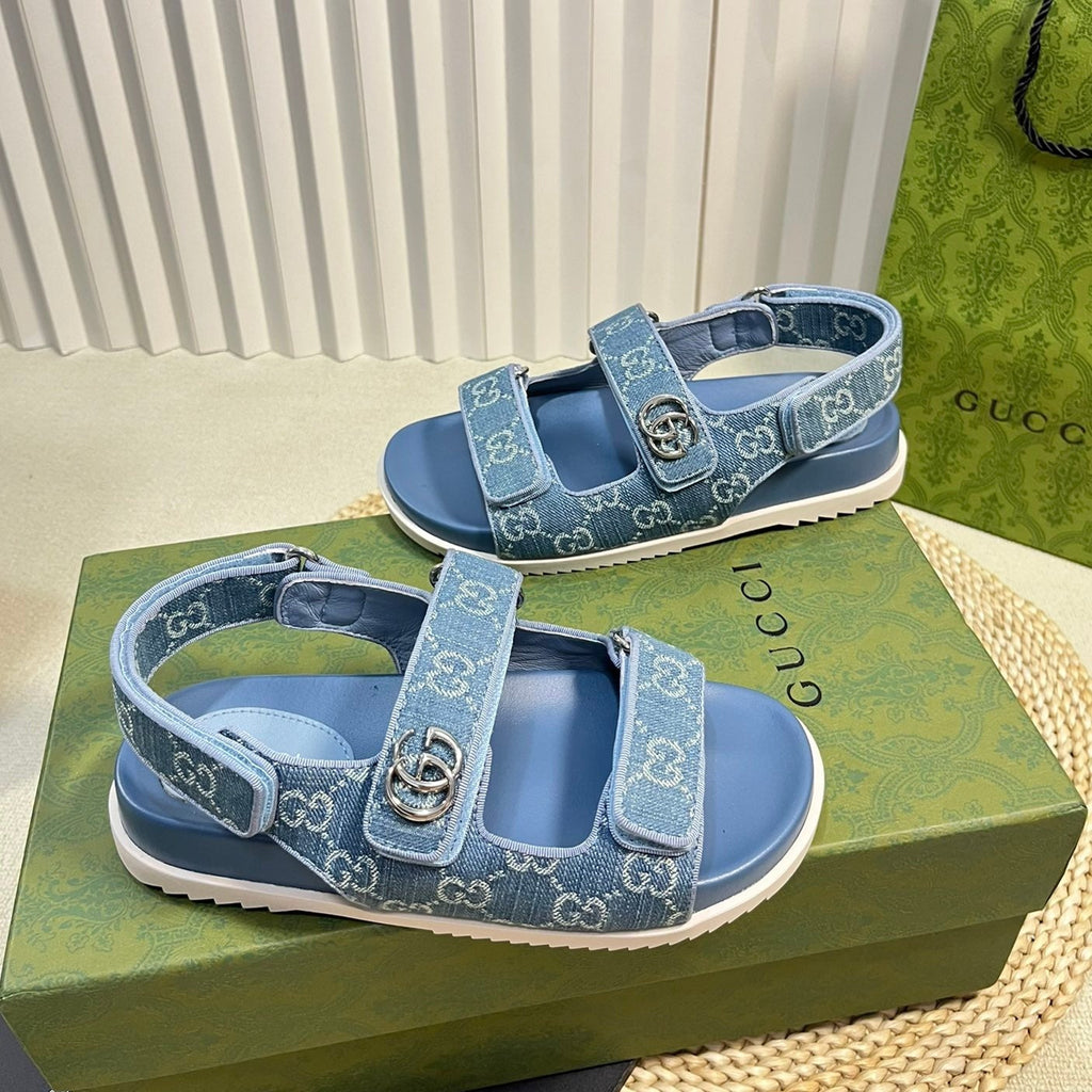 GUCCI Sandal With Double G Blue Caro