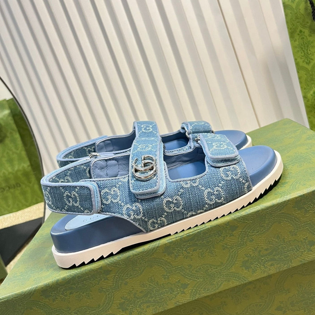 GUCCI Sandal With Double G Blue Caro