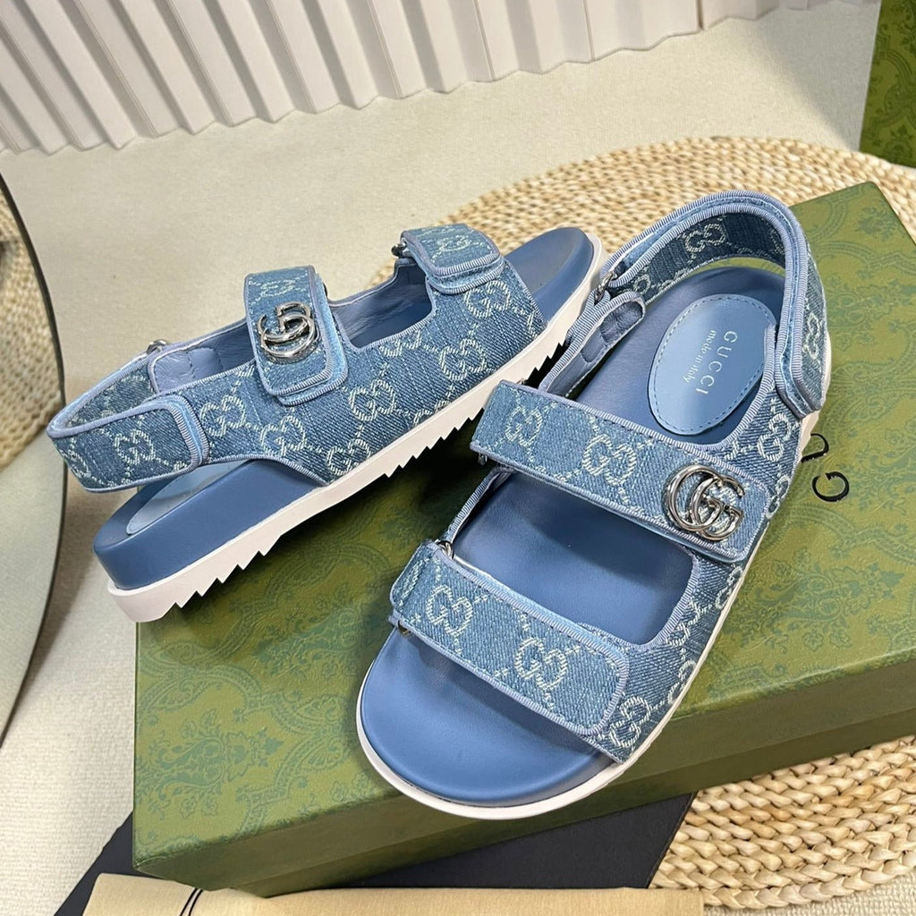 GUCCI Sandal With Double G Blue Caro