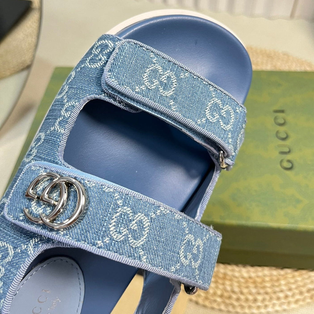 GUCCI Sandal With Double G Blue Caro