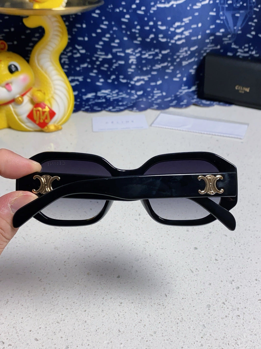 CELINE TRIOMPHE SQUARE SUNGLASS  566743 IN BLACK ACETATE GRADIENT SMOKE LENSES