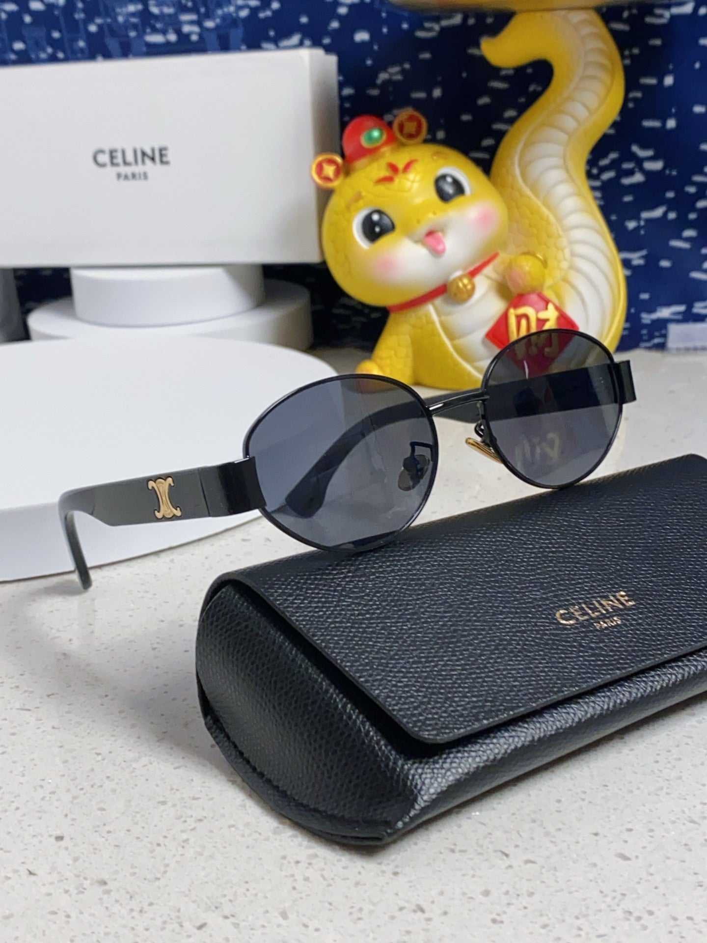 CELINE TRIOMPHE SUNGLASS 538534 IN BLACK ACETATE