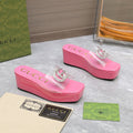 GUCCI HIGH WEDGE PLATFORM WITH DOUBLE G IN PINK GLOSSY CALFSKIN