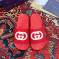 GUCCI INTERLOCKING G SLIDE SANDAL CRIMSON RUBBER