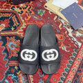GUCCI INTERLOCKING G SLIDE SANDAL BLACK RUBBER