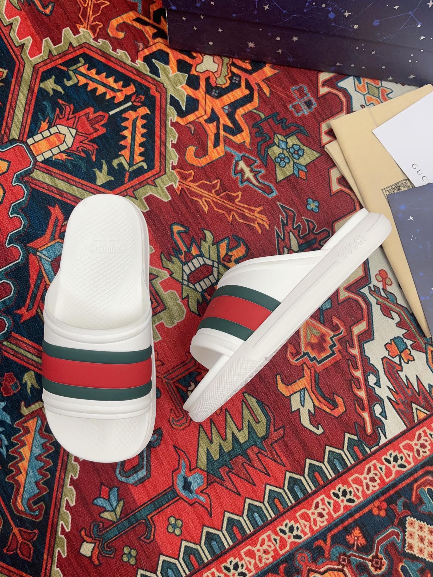 GUCCI WEB SLIDE SANDAL WHITE RUBBER